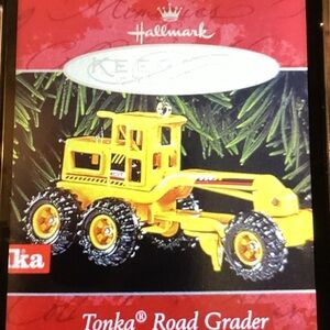 Tonka Yellow and Red Road Grader Christmas ornament